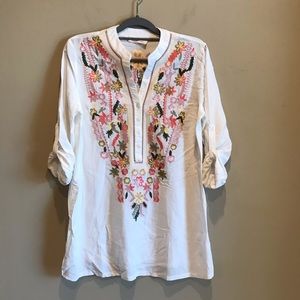 Solitaire White Blouse with Floral Embroidery